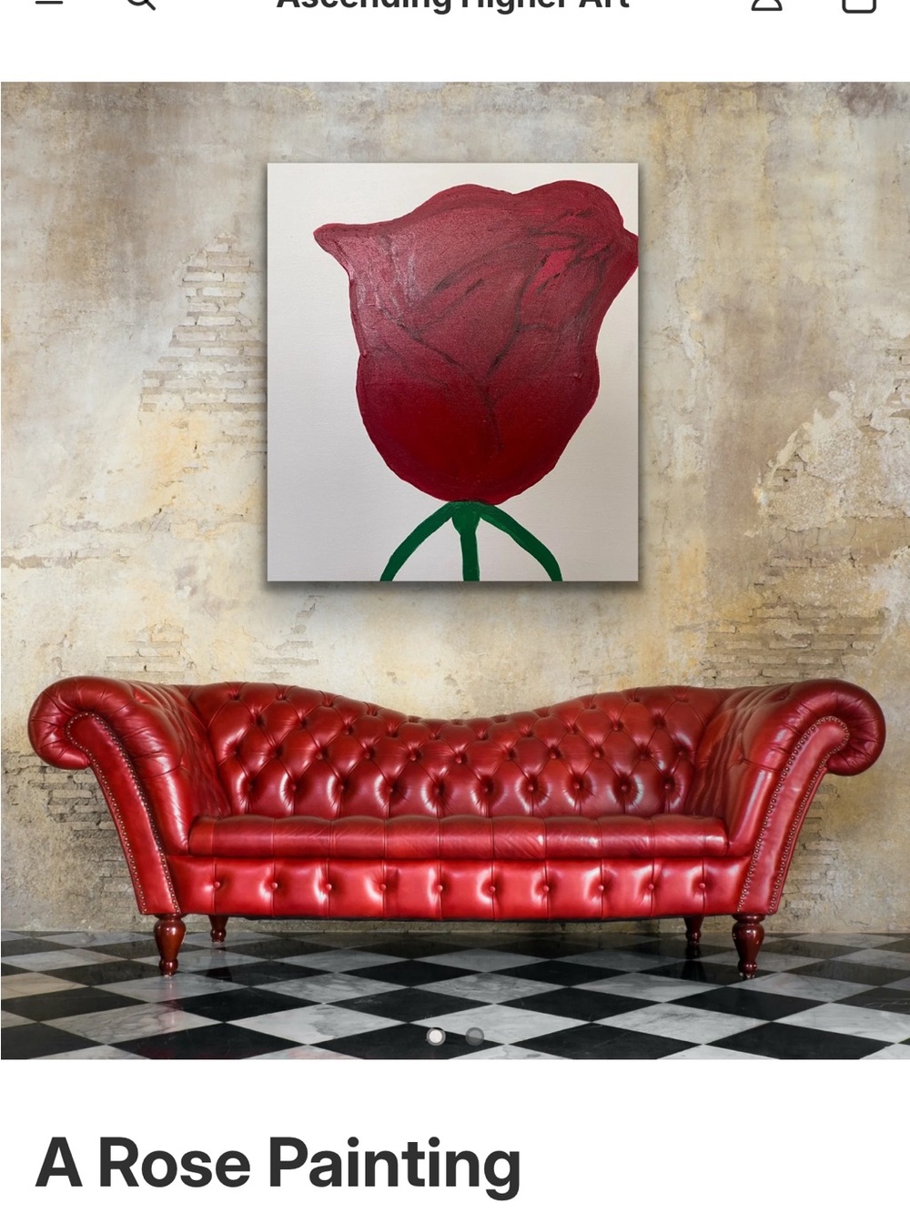 Bold Red Rose Canvas Artwork with Green Stem